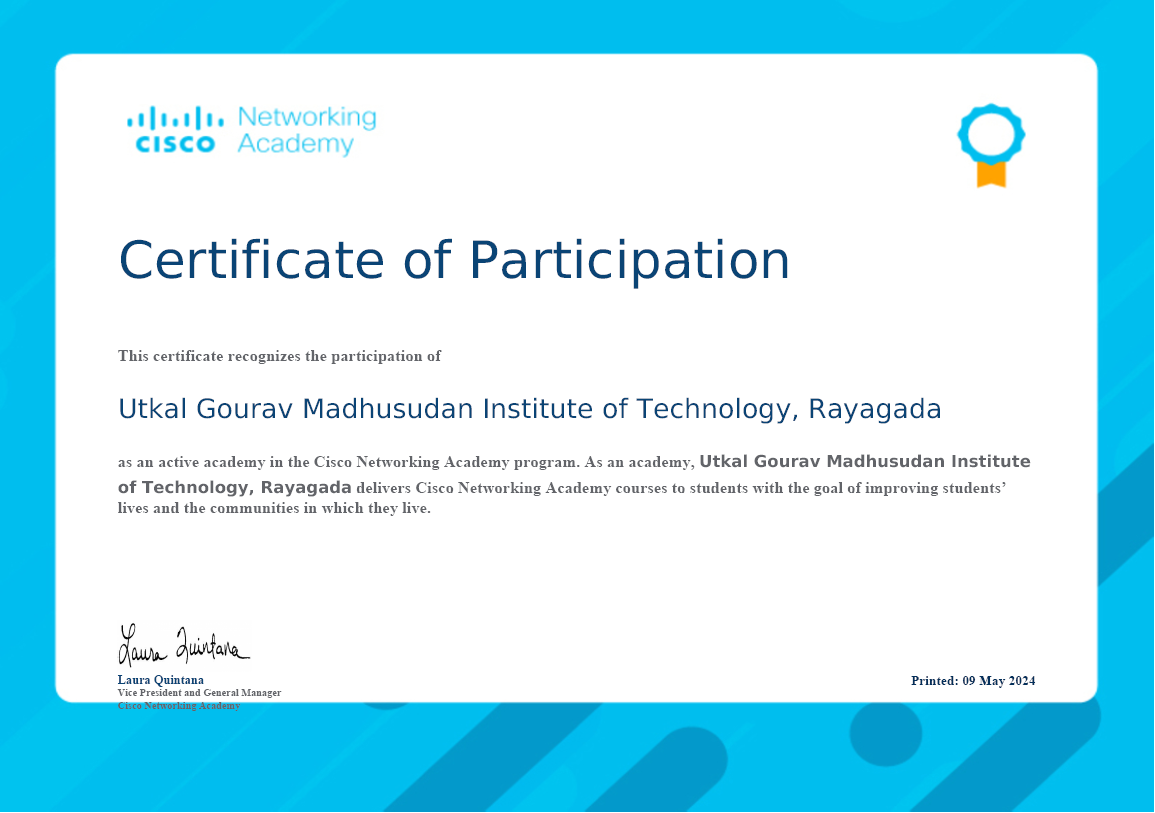 Certificate of Participation (Recognition) as active academy in Cisco Netacad