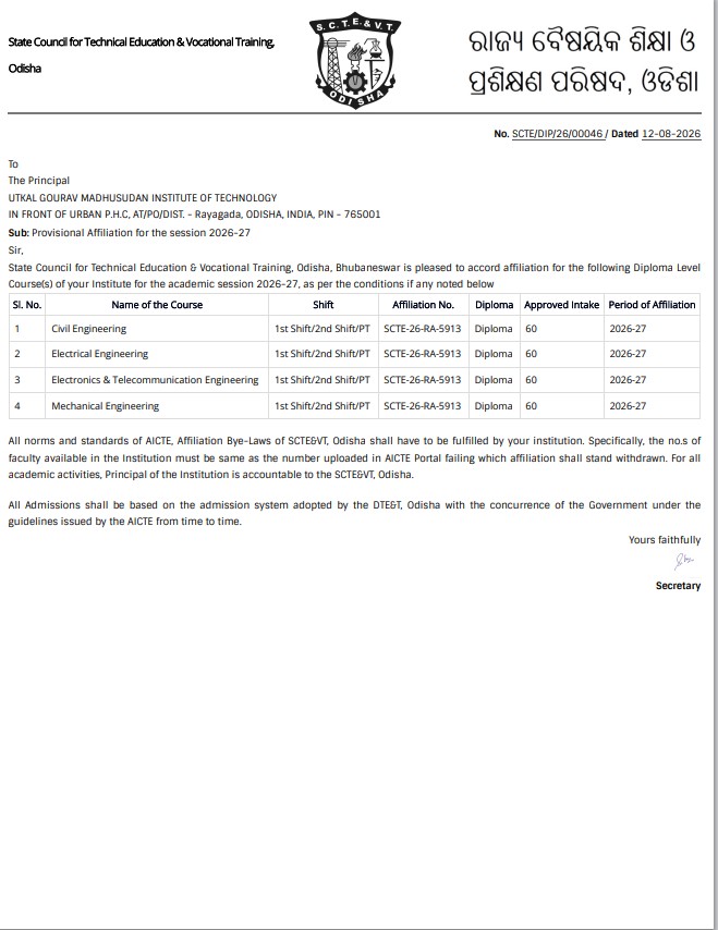 AFFILIATION FROM SCTE&VT FOR THE YEAR 2026-27